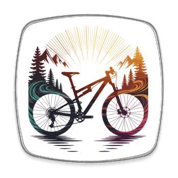 Sunrise Rainbow MTB-Fahrer - Viereckiger Kühlschrankmagnet - Weiß - Vorne