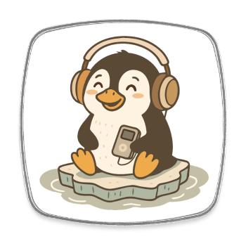 Pingouin mignon mélomane avec des écouteurs - Magnet carré - blanc - Devant
