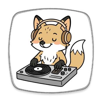 Un renard en DJ avec des écouteurs à la table de mixage - Magnet carré - blanc - Devant