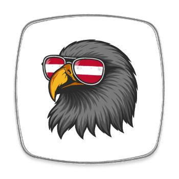 Austrian eagle with flag in glasses - Square fridge magnet - white - Front