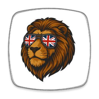 Lion with the British Flag in Glasses - Square fridge magnet - white - Front