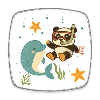 Panda taucht mit Delfin im Meer - Viereckiger Kühlschrankmagnet - Weiß - Vorne