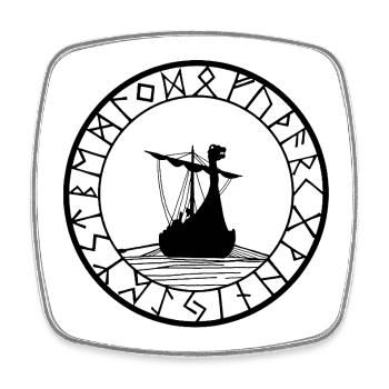 Schwarzes Wikinger-Langschiff und Kompass - Viereckiger Kühlschrankmagnet - Weiß - Vorne