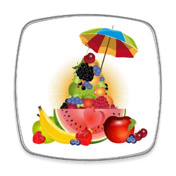 Bunte Früchtepyramide mit Wassermelone und Schirm - Viereckiger Kühlschrankmagnet - Weiß - Vorne