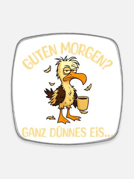 Morning grouch seagull with coffee - Square fridge magnet - white