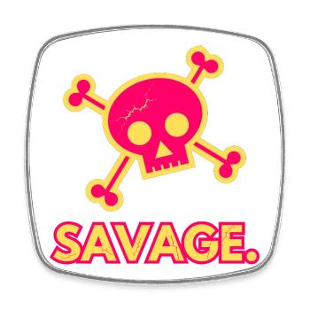 Savage - edgy pop art skull & Crossbones design - Square fridge magnet - white - Front