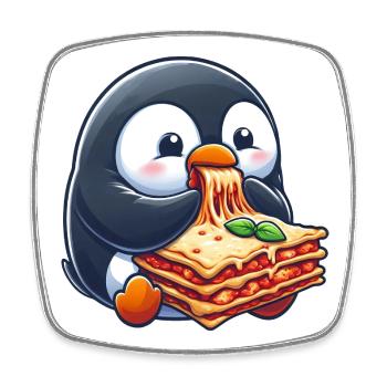 Cute Penguin with Lasagna Italian Food - Square fridge magnet - white - Front