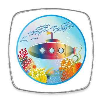 Colorful submarine in tropical coral reef - Square fridge magnet - white - Front