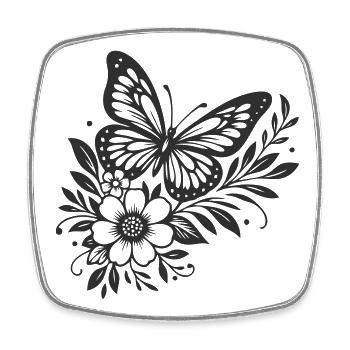 Elegantes Schmetterlings- und Blumendesign - Viereckiger Kühlschrankmagnet - Weiß - Vorne
