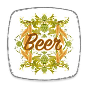 Hopfen Ornament mit „Beer“-Schriftzug - Viereckiger Kühlschrankmagnet - Weiß - Vorne