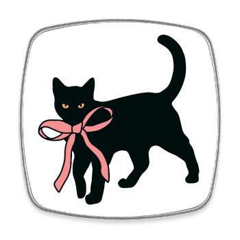 Schwarze Katze mit Fliege - Viereckiger Kühlschrankmagnet - Weiß - Vorne