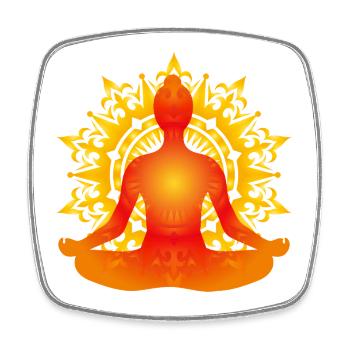 Leuchtende Yoga Silhouette mit Sonnen-Mandala - Viereckiger Kühlschrankmagnet - Weiß - Vorne