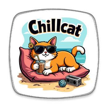 Chillcat - Faul. Flauschig. Fabelhaft. - Viereckiger Kühlschrankmagnet - Weiß - Vorne