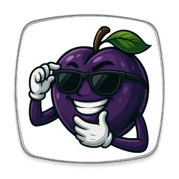 Cool Plum with Sunglasses Cartoon Funny - Square fridge magnet - white - Front