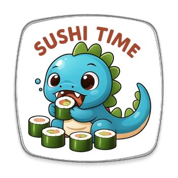 Süßer Dino mit Sushi Thema - Viereckiger Kühlschrankmagnet - Weiß - Vorne