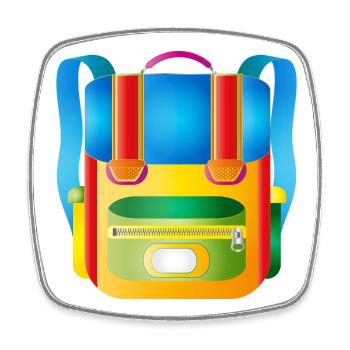 Bunter Retro-Schulranzen für coole Kids - Viereckiger Kühlschrankmagnet - Weiß - Vorne
