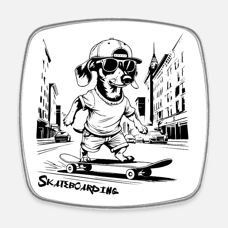 Planche à roulettes, Planche à roulettes - Magnet carré - blanc
