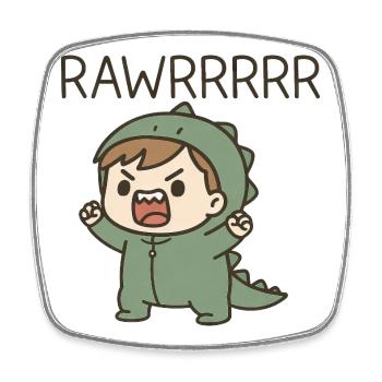 Cute Dino T-Rex Costumed Roaring Cartoon Small - Square fridge magnet - white - Front