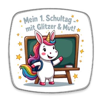 School Unicorn – 1st Grade with Glitter Start - Square fridge magnet - white - Front