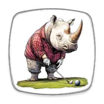Nashörner Golfer / Golf Nashorn - Viereckiger Kühlschrankmagnet - Weiß - Vorne