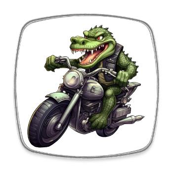 Alligator Motorrad / Motorradfahrer Alligatoren - Viereckiger Kühlschrankmagnet - Weiß - Vorne
