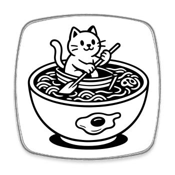 Cute Noudle Soup Cat - Square fridge magnet - white - Front