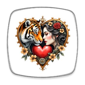 Dschungel Herz & Liebe Tattoo - Viereckiger Kühlschrankmagnet - Weiß - Vorne