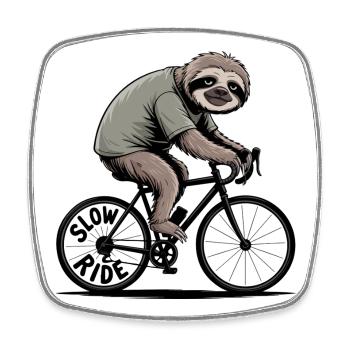 Sloth Riding Bicycle Slow Ride Road Bike - Square fridge magnet - white - Front
