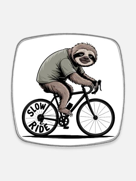 Sloth Riding Bicycle Slow Ride Road Bike - Square fridge magnet - white