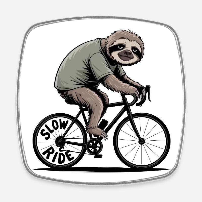 Sloth Riding Bicycle Slow Ride Road Bike - Square fridge magnet - white