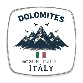 Montagnes Dolomites avec drapeau italien - Magnet carré - blanc - Devant