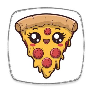 Tranche de pizza kawaii - Magnet carré - blanc - Devant