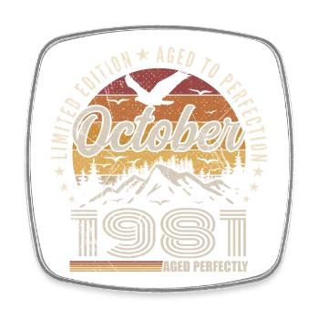 October 1981 Birthday Gift - October 1981 - Square fridge magnet - white - Front