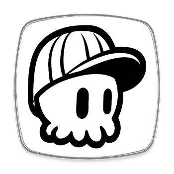 Crâne de dessin animé avec impression de casquette - Magnet carré - blanc - Devant