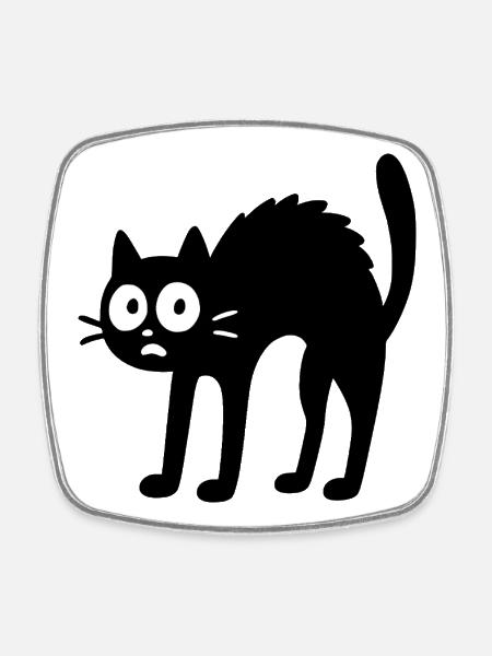 Black Cat – Funny Cartoon Design - Square fridge magnet - white