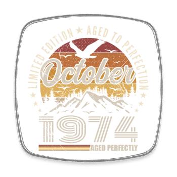 October 1974 Birthday Gift - October 1974 - Square fridge magnet - white - Front