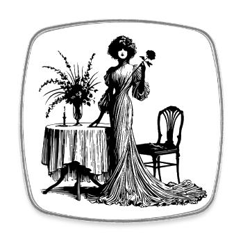 Elegantes Kleid mit floralen Details - Viereckiger Kühlschrankmagnet - Weiß - Vorne