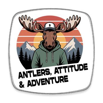 Antlers Attitude Adventure Moose - Square fridge magnet - white - Front