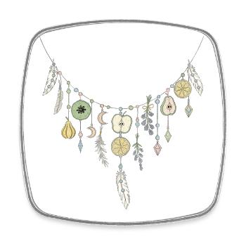 Delicate chain with fruit and feather motifs - Square fridge magnet - white - Front