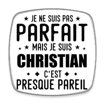 Christian : authentique, imparfait, top,perfection - Magnet carré - blanc - Devant