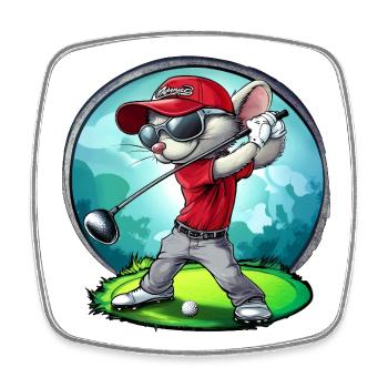 Mäuse Golfer / Golf Maus - Viereckiger Kühlschrankmagnet - Weiß - Vorne