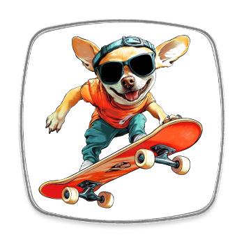 Skater Chihuahua - Viereckiger Kühlschrankmagnet - Weiß - Vorne