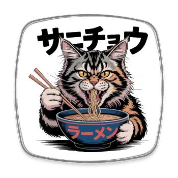 Hungrige Ramen-Katze Lustiges Design - Viereckiger Kühlschrankmagnet - Weiß - Vorne