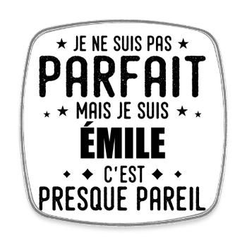 Emile : authentique, imparfait, top, perfection - Magnet carré - blanc - Devant