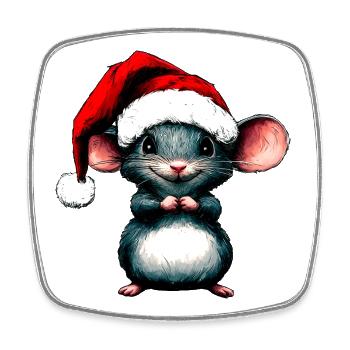 Souris de Noël / Souris du Père Noël - Magnet carré - blanc - Devant