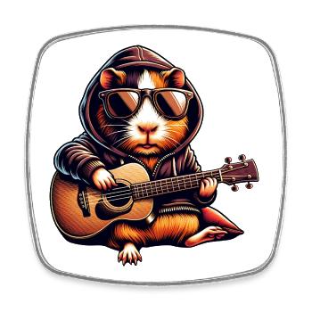 Guinea pig with guitar and sunglasses - Square fridge magnet - white - Front