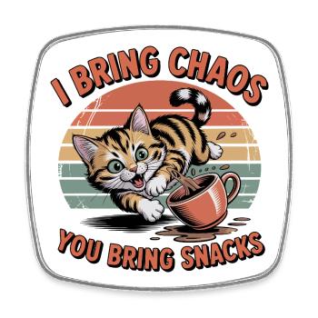Chaos Cat and Snacks - Square fridge magnet - white - Front