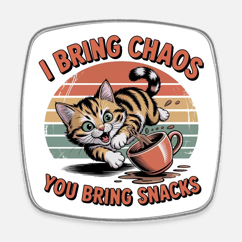 Chaos Cat und Snacks - Viereckiger Kühlschrankmagnet - Weiß