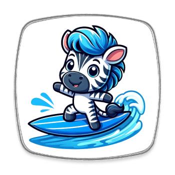 mignon zèbre surfer planche de surf d’été dessin animé - Magnet carré - blanc - Devant