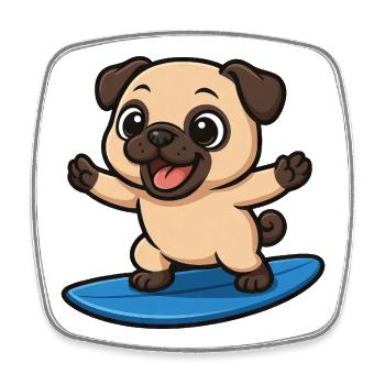 mignon carlin surfeur dessin animé surf d’été - Magnet carré - blanc - Devant